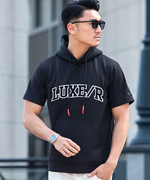 Luxe R ロゴワッペン刺繍入り半袖ポンチプルパーカー メンズ パーカー ブランド おしゃれ 大人 カジュアル メンズファッション 半袖 半袖tシャツ 半袖パ エスビーセレクト Sb Select D Fashion