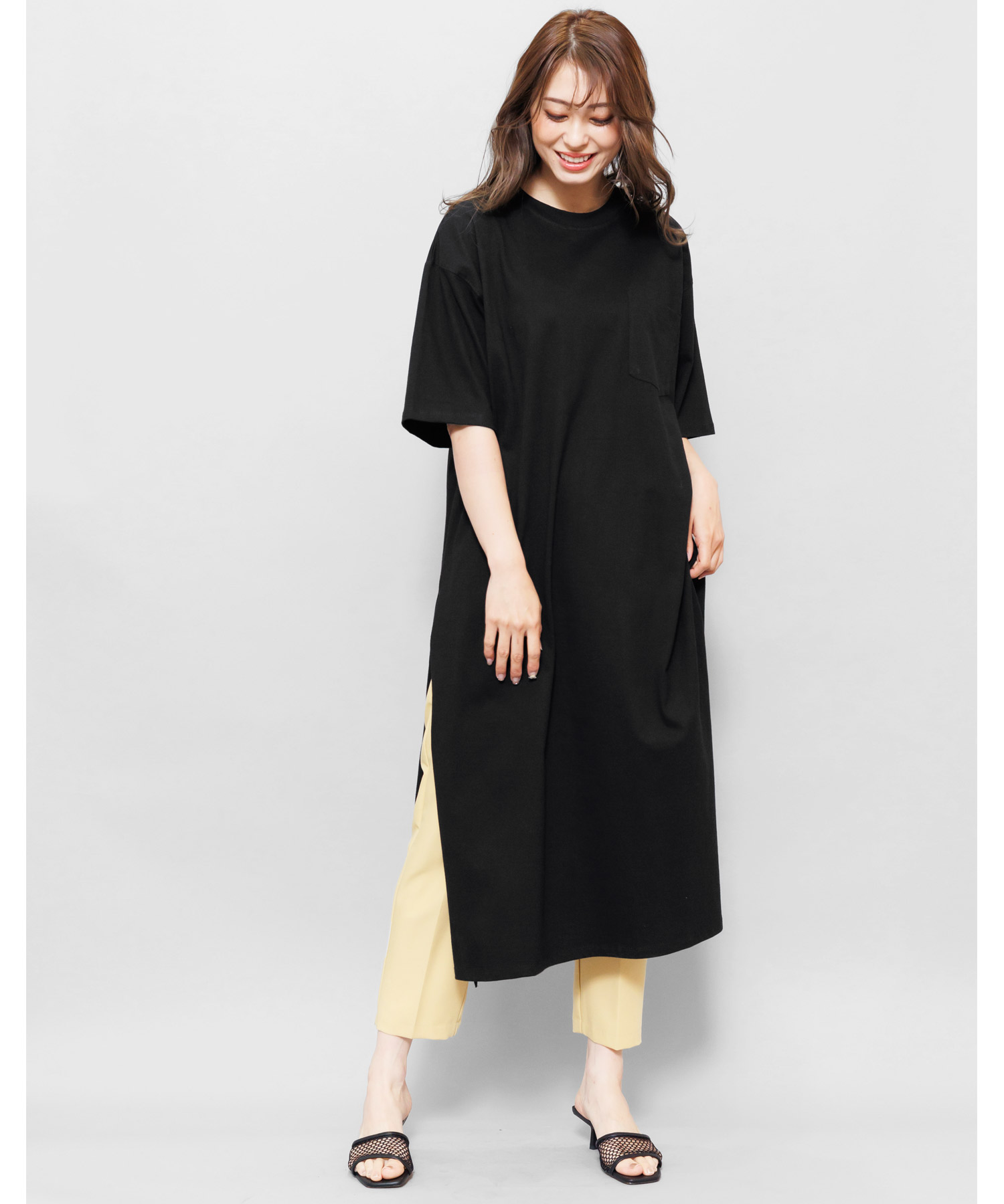 セール】サイドスリット Tシャツワンピース レディース Tワンピ ...