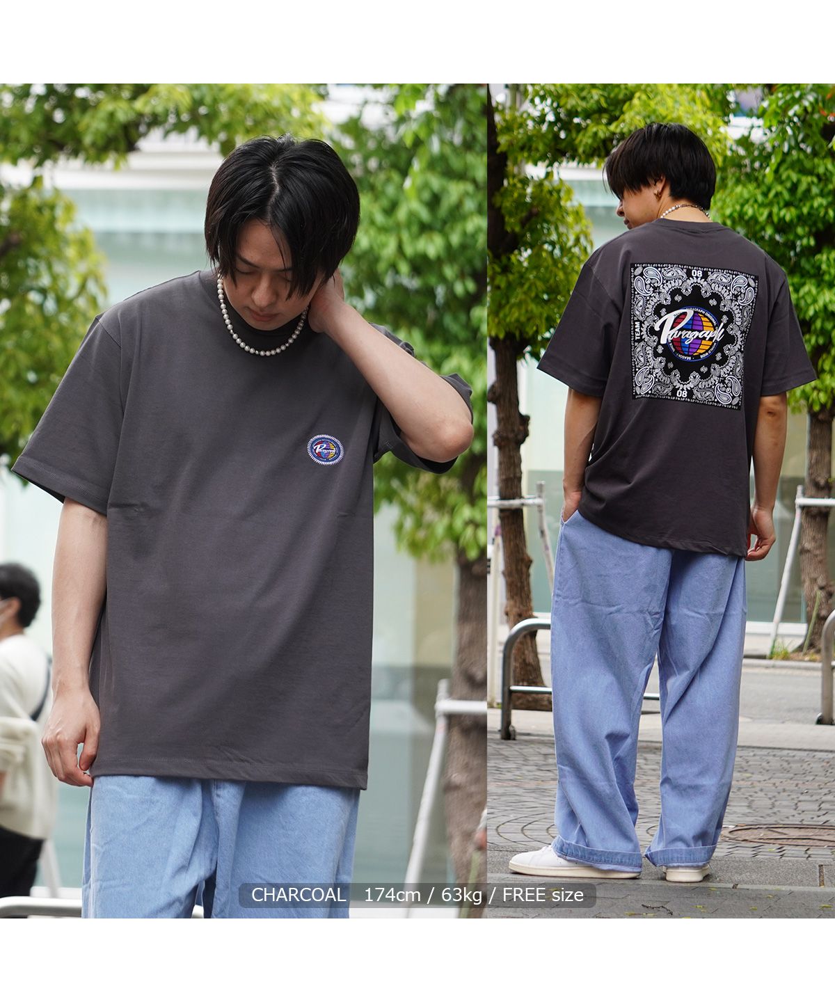 【美品・両面プリント】PARAGRAPH パラグラフ　Tシャツ　チャコールグレー