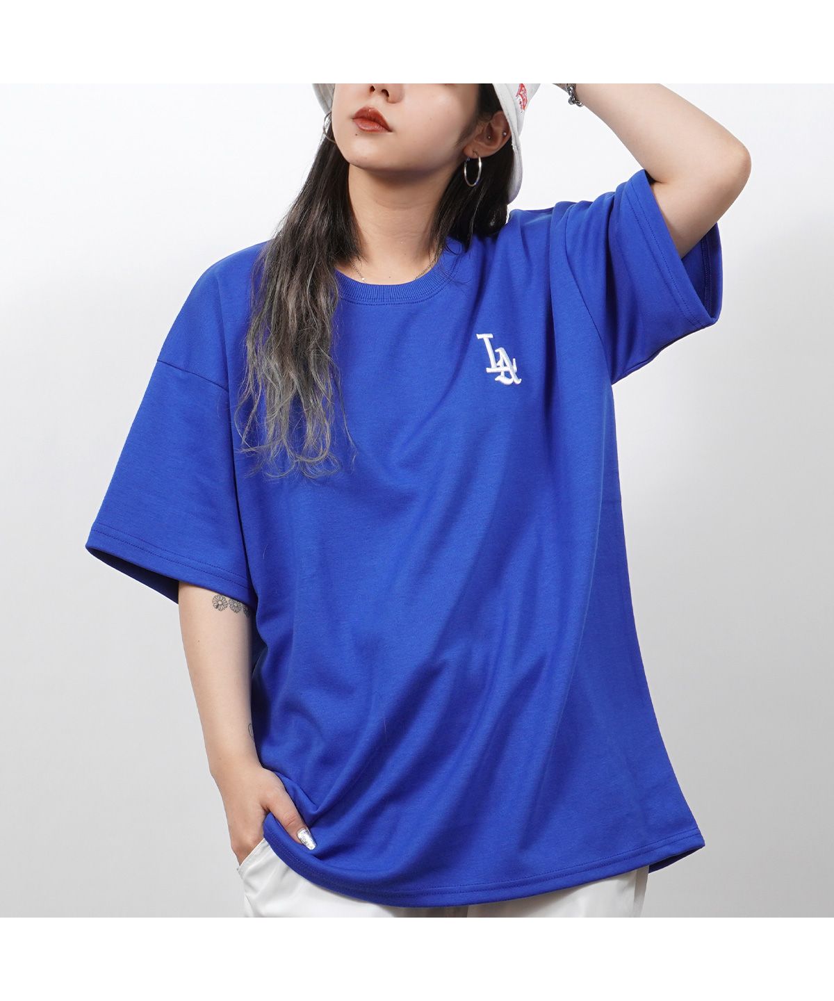 新品 青Tシャツ レディース レディースTシャツ 半袖 ティシャツ きれいめ 薔 ワンフォークロージング 1111clothing オーバーサイズ tシャツ