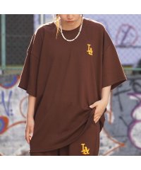 1111clothing/オーバーサイズ tシャツ メンズ ビッグtシャツ レディース ビッグシルエット トップス 半袖 カットソー クルーネック ビッグt  LA ロゴ 刺繍 ワンポイ/504708004