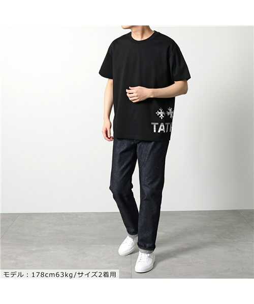 Tシャツ/カットソー(七分/長袖)タトラス TATRAS 刺繍ロゴ サイドプリント カットソー ロンT 長袖 黒