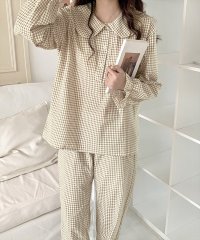 TeddyShop/テディショップ Teddyshop レディース 大きな襟のギンガムチェックセットアップルームウェアパジャマ 上下2点セット/504716906