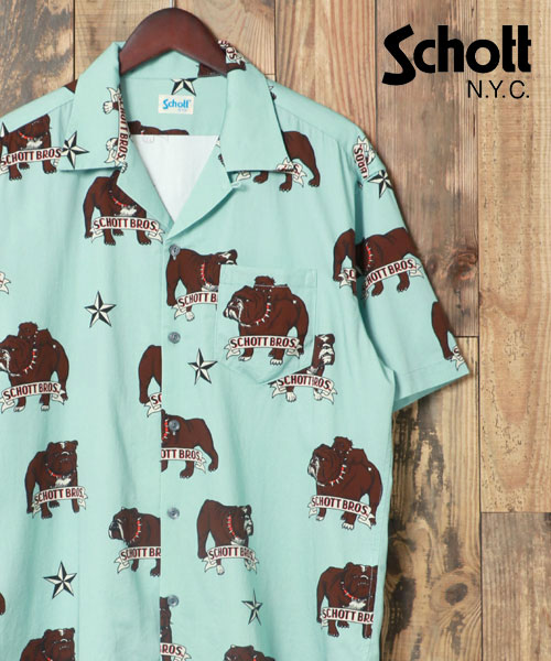 Schott/ショット】 ブルドッグ柄 ハワイアンシャツ /3125067 Schott/ショット】 ブルドッグ柄 ハワイアンシャツ /3125067
