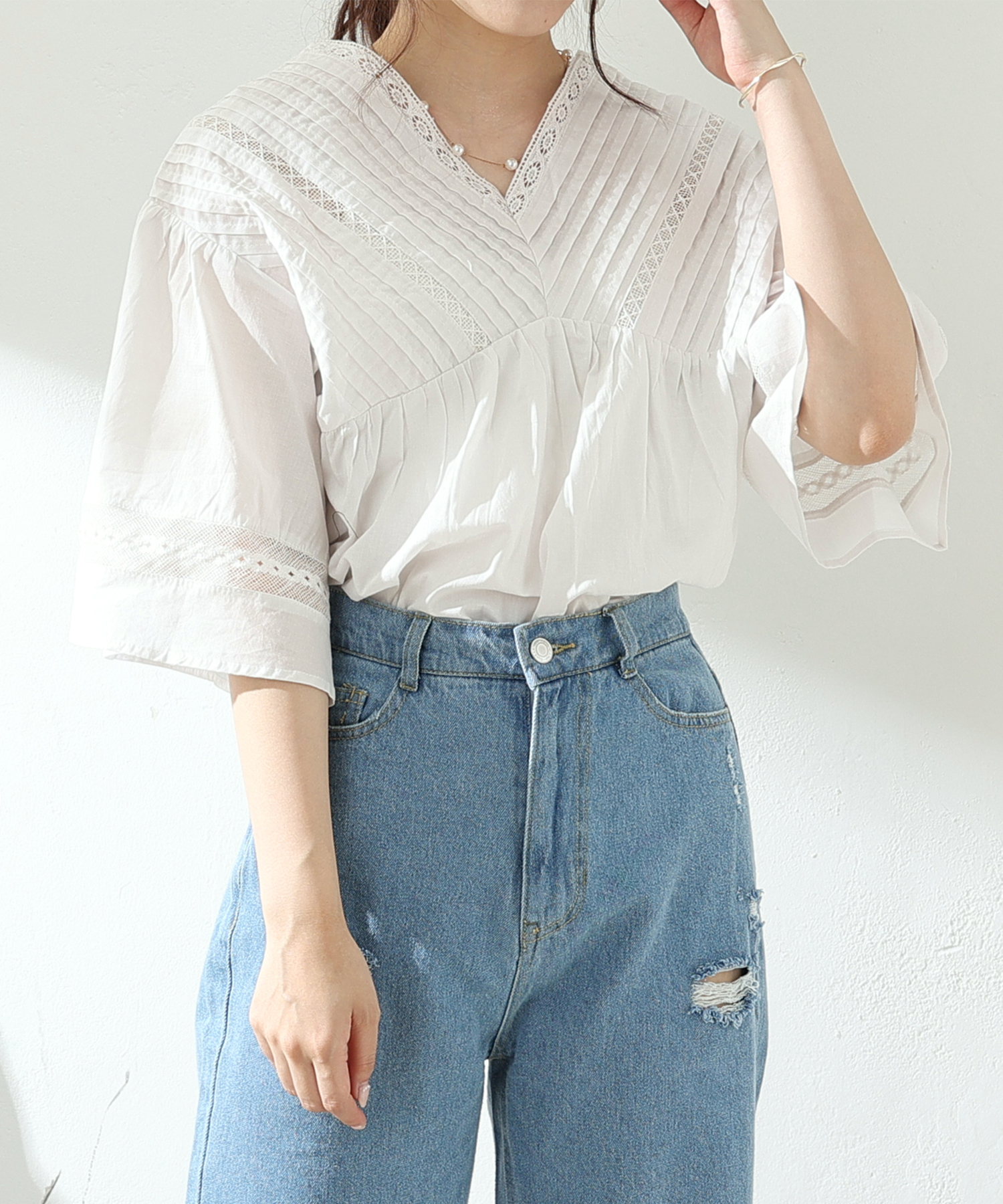 クーポン】【セール 83%OFF】キャンピンタックブラウス