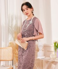 DRESS+/結婚式・お呼ばれ対応セットアップ風デザインフリルスリーブレースパーティドレス/504025059