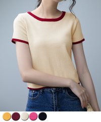 shoppinggo/ショッピングゴー shoppinggo 夏服Tシャツ トップス レディース 半袖 クルーネック 配色 ショート丈 無地 シンプル カットソーカジュアル/504738951