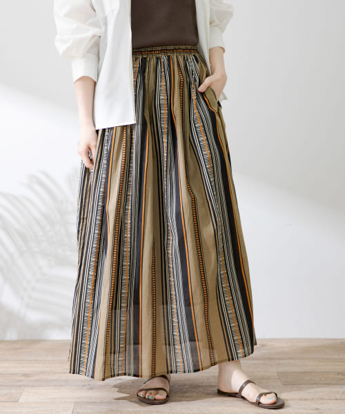 セール 30%OFF】マルチストライプコットンボイルスカート
