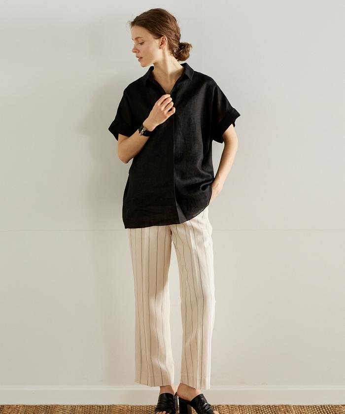 美品 イネド INED 2024 半袖リネンブラウス 定価2.4万 シャツ INED / イネド （レディース） シャツ・ブラウス | ファッション