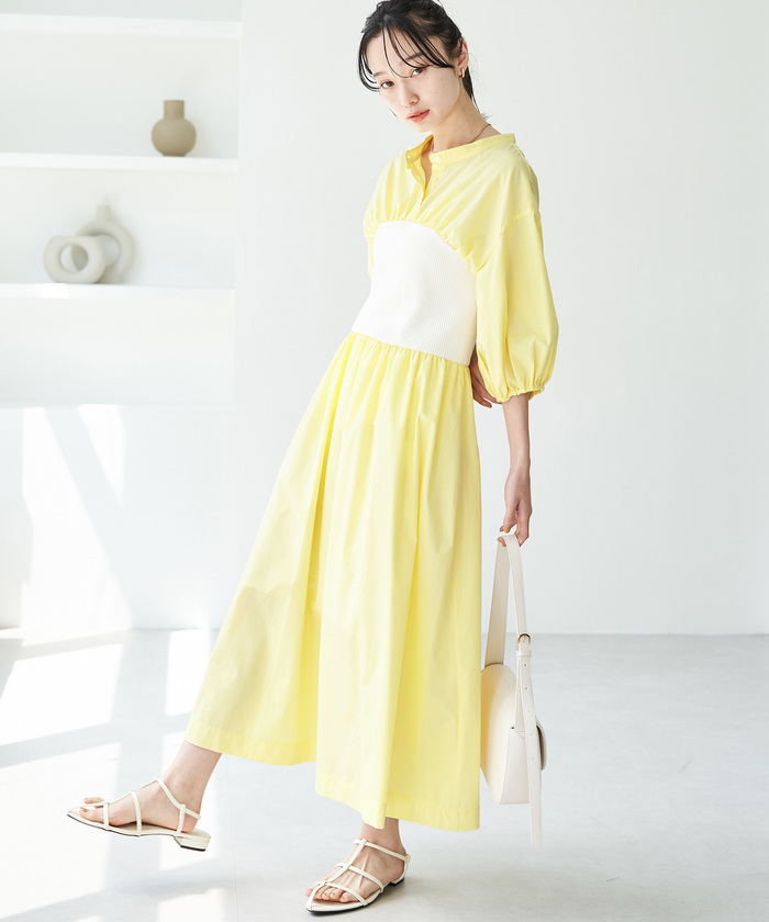 ◆JIGOTT（ジゴット）シャツ 配色 ビスチェ Hライン ワンピース □JJ JIGOTT(JJジゴット)Floral Puff Ribbon H-Line Dress (JJ