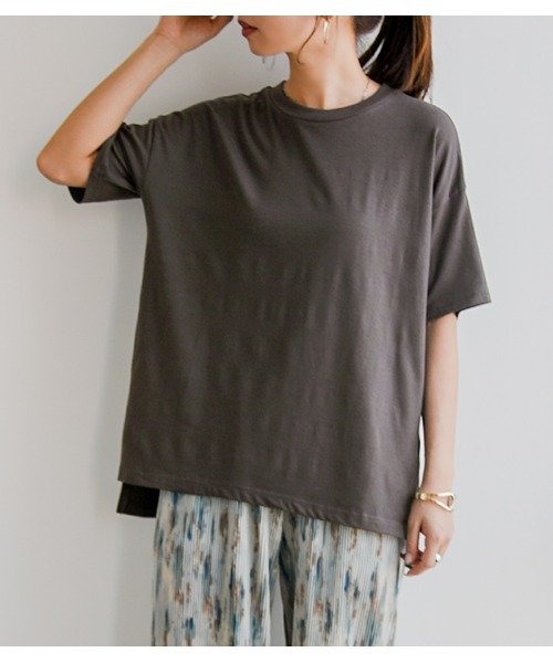 ひんやりストレッチゆるtシャツ トップス カットソー 半袖 レディース Tシャツ 春夏 接触冷感 涼感 涼しい 伸縮性 伸びる シンプル 無地 ホワイト モカ アンドイット And It D Fashion