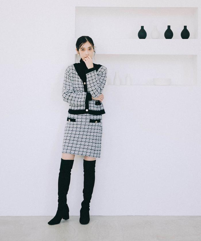 JILLSTUART ツィード　セットアップ　2点セット ジルバイジルスチュアート JILL by JILLSTUART 配色リブニット