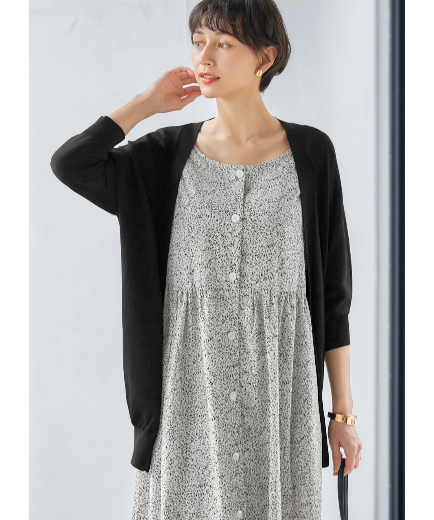美品＊Theory 19AW フード付きミドル丈カーディガン グレーMIX S