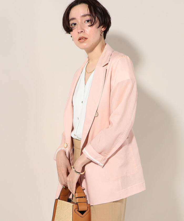 【新品タグ付】NOLLEY'S ウォッシャブル麻混ダブルジャケット （ミント） セットアップ対応》ウォッシャブル高機能麻調ダブルジャケット