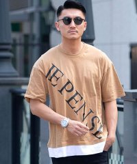 CavariA/CavariA ロゴプリント入りクルーネック半袖フェイクレイヤードビッグTシャツ メンズ 半袖 ブランド おしゃれ 大きいサイズ トップス クルーネック フェイ/504763260