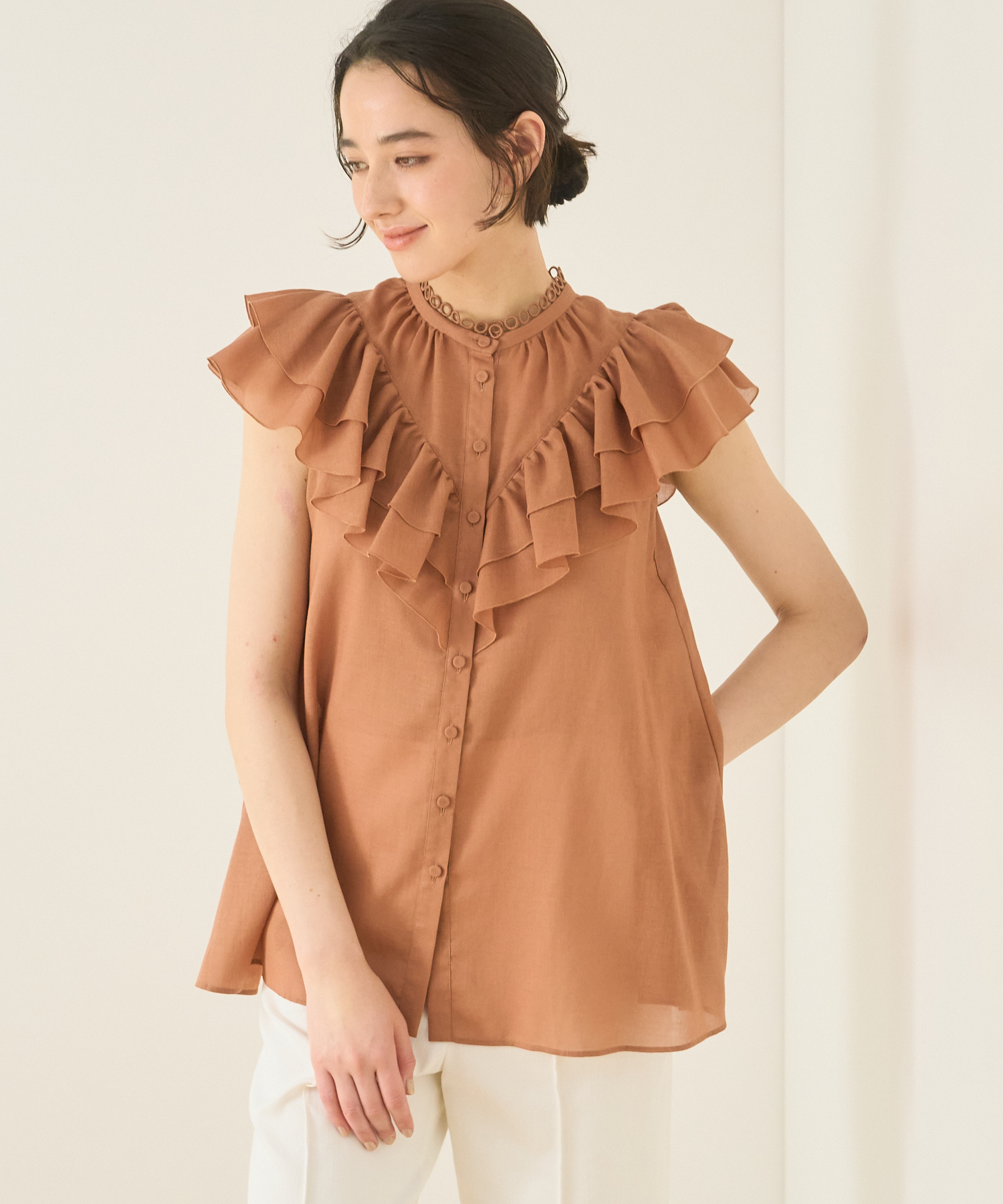 セール 30%OFF】強撚ボイルダブルラッフルブラウス(504764107 セール 30%OFF】強撚ボイルダブルラッフルブラウス(504764107