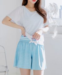 Lace Ladies/Tシャツ＆ショートパンツ付きボーダータンキニ水着4点セット/504767670