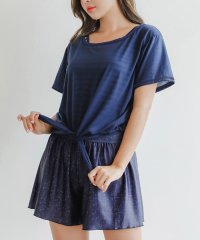 Lace Ladies/Tシャツ＆ショートパンツ付きボーダータンキニ水着4点セット/504767670