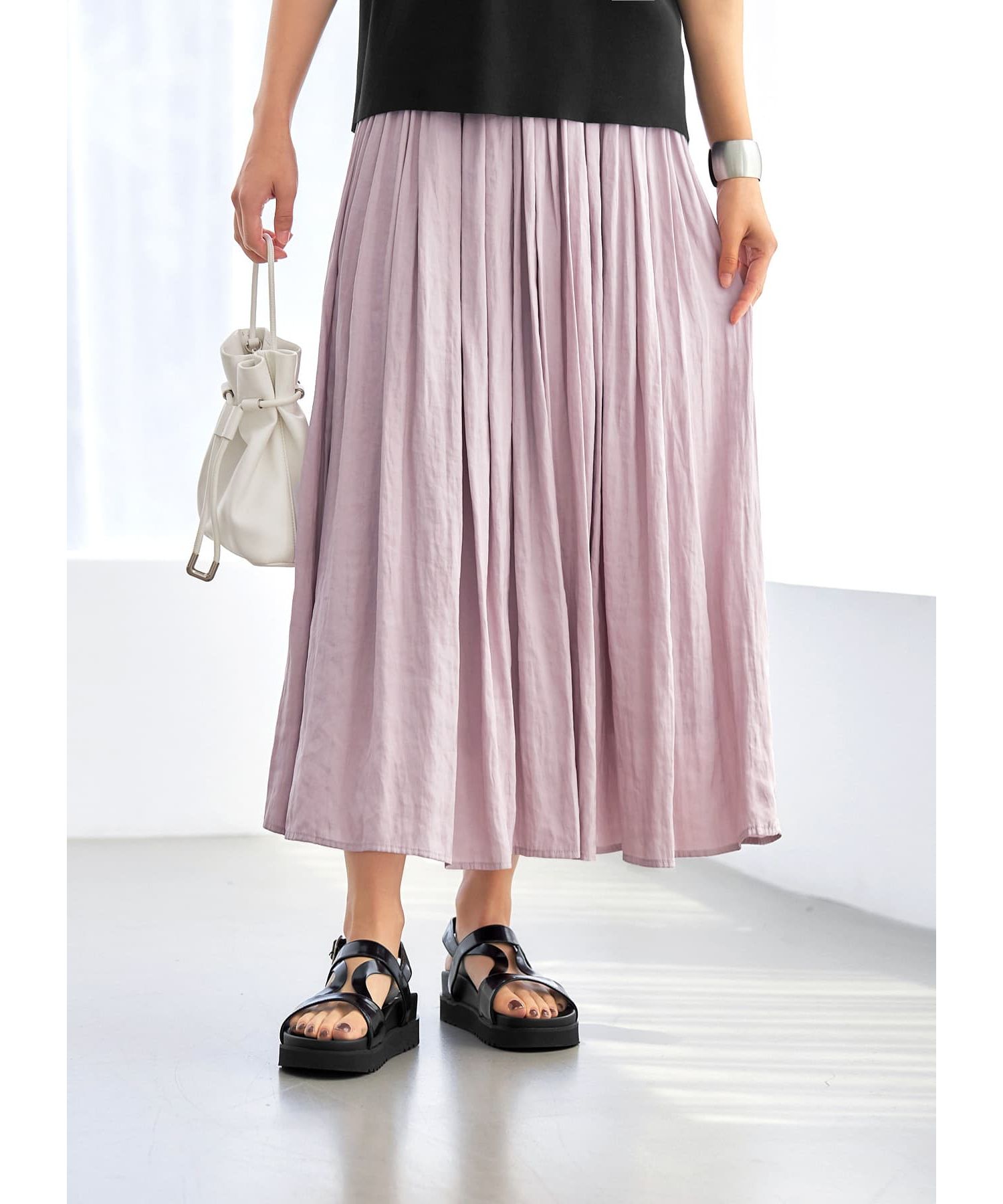 日本未入荷★Karen Millen サテンギャザー台形スカート 123s004.jpg