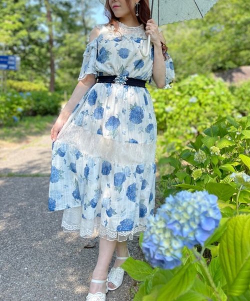 紫陽花柄ロングワンピース アクシーズファム Axes Femme D Fashion