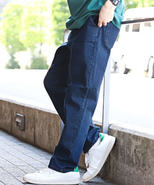 セール デニムプリーツパンツ デニムパンツ メンズ ストレッチ センタープリーツ テーパード ラグスタイル Luxstyle D Fashion