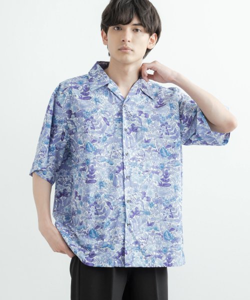 オープンカラーシャツ 半袖 メンズ 柄シャツ レディース ルーズ ビッグシルエット プリント ボタニカル 総柄 コットン 日本製 国産 開襟 きれいめ カジュア ロッキーモンロー Rocky Monroe D Fashion