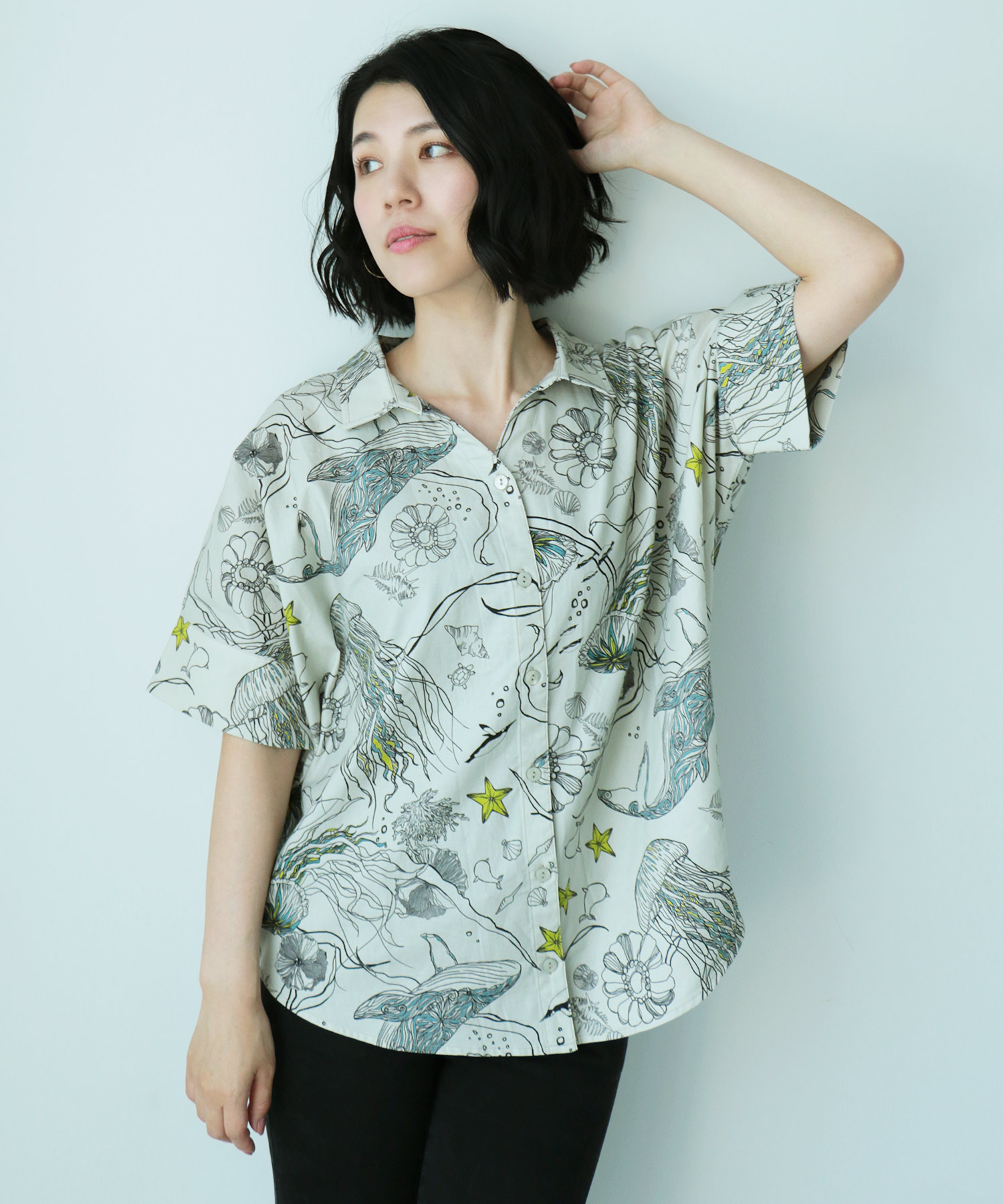 初売り 福袋 セール】クラゲ柄シャツ(504771194) | スカラー(ScoLar) - d fashion シャツ+ブラウス(長袖+七分)