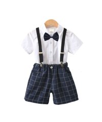 CLARAH　kids/キッズ フォーマル 4点セット パンツ サスペンダー シャツ 蝶ネクタイ セットアップ チェック 男の子 上下セット /504775546