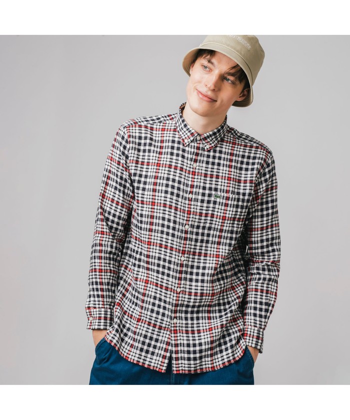 メンズ　LACOSTE スリムフィット チェックシャツ US Sサイズ メンズ LACOSTE スリムフィット チェックシャツ US Sサイズ