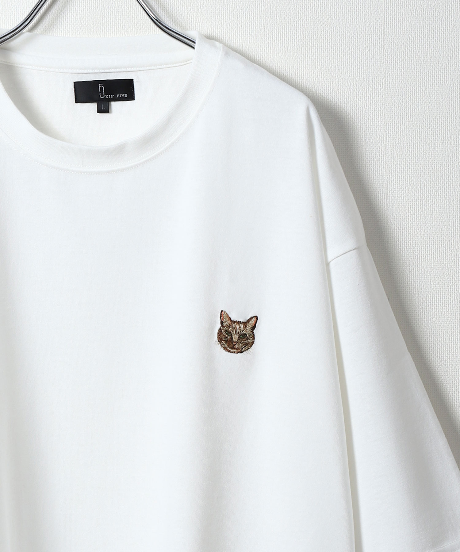 ジップファイブ ZIP FIVE 動物ワンポイント刺繍半袖Tシャツ/ネコ ジップファイブ ZIP FIVE 動物ワンポイント刺繍半袖Tシャツ/ネコ