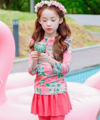 TeddyShop/テディショップ Teddyshop キッズ水着 長袖フローラル柄トップス+スカート付きレギンス 上下2点セット/504783154