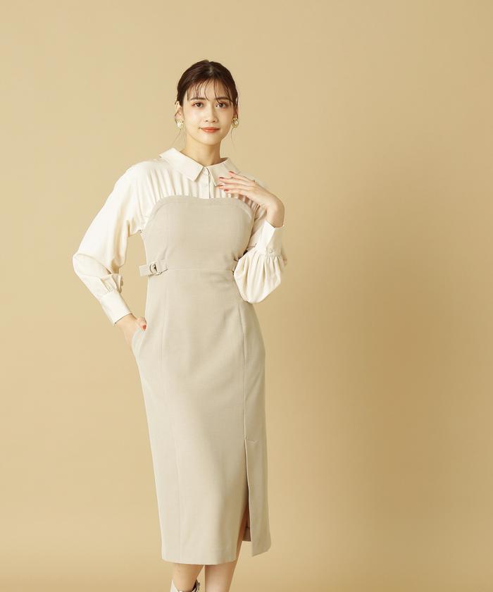 クーポン】【セール 50%OFF】シャツドッキングタイトワンピース