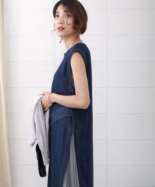 セール ソフトデニム配色プリーツワンピース ブージュルード Bou Jeloud D Fashion セール ソフトデニム配色プリーツワンピース ブージュルード Bou Jeloud D Fashion