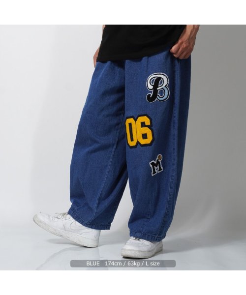 セール ワイドパンツ メンズ バルーンパンツ レディース デニム パンツ ワッペン 刺繍 デニムパンツ 太い カツラギパンツ 綿100 ウエストゴム 白 黒 ボトム ワンフォークロージング 1111clothing D Fashion