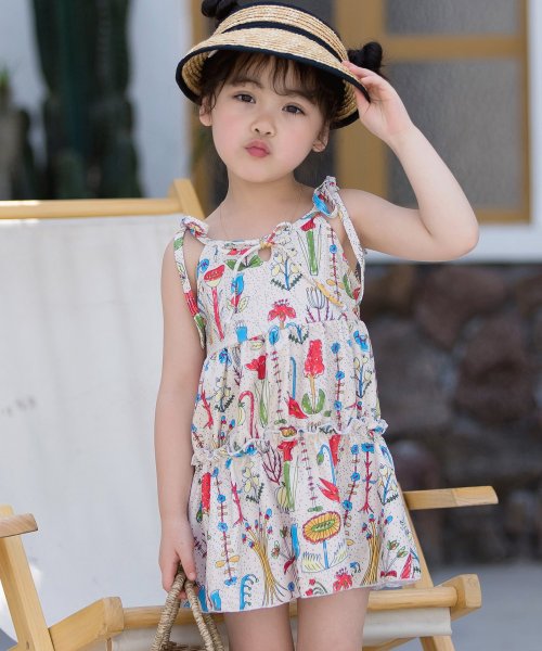 セール7 Off キッズ 水着 女の子 ワンピース ショートパンツ 2点セット ティアード フレア テディショップ Teddyshop D Fashion