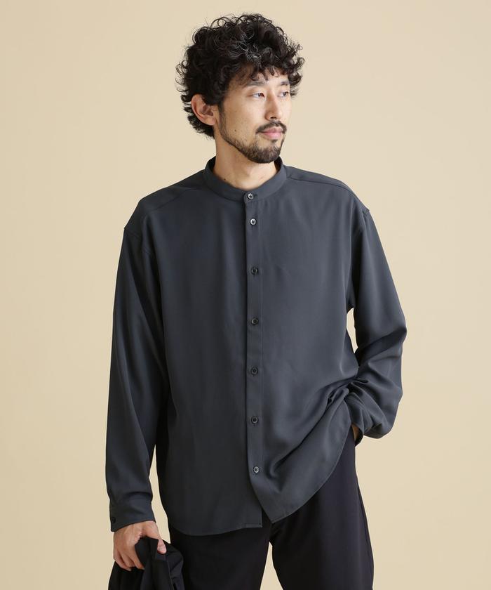 シップス シャツ 長袖 ツイル M 日本製 グレー ビジネス カジュアル