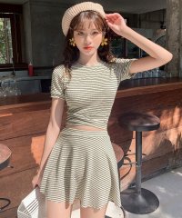 TeddyShop/テディショップ Teddyshop レディース水着 ボーダー柄バックリボンビキニ 上下2点セット【返品不可商品】/504812757