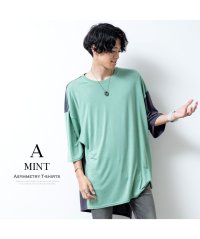  GENELESS/tシャツ メンズ アシンメトリー ロング丈 オーバーサイズ ゆったり 切替 5分袖 Tシャツ 夏 おしゃれ/504817412