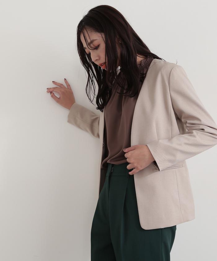 期間限定 数量限定 オペーク × M ノーカラー オフィスカジュアル パンツスーツ NBB Suit Formal Dress