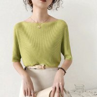 miniministore/5分袖リブニット夏服トップス レディース/504820052