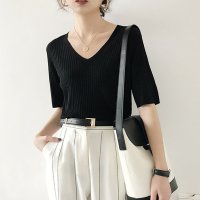 miniministore/5分袖リブニット夏服トップス レディース/504820052