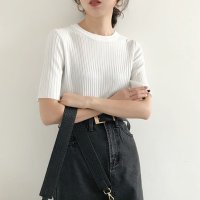 miniministore/5分袖リブニット夏服トップス レディース/504820052