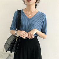 miniministore/5分袖リブニット夏服トップス レディース/504820052