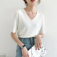 miniministore/5分袖リブニット夏服トップス レディース/504820052