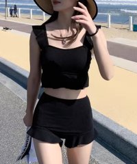 TeddyShop/テディショップ Teddyshop レディース水着 ビスチェ風フリルハイウエストタンキニ 上下2点セット【返品不可商品】/504823717