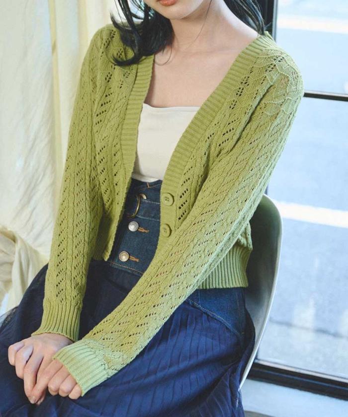 JUSGLITTY 衿付柄編みカーディガン 衿付きクロシェレースカーディガン – BLUE ONLINE