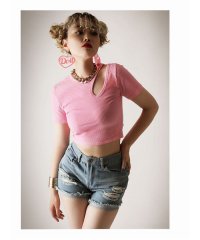 bombshell/ボムシェル bombshell 半袖Tシャツ Tシャツ カットソー トップス 個性派 アシンメトリー クルーネック 半袖 ショート丈 韓国ファッション セクシー/504823066
