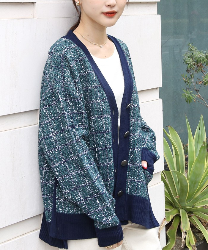 セール 37%OFF】ツイードライクニットカーディガン