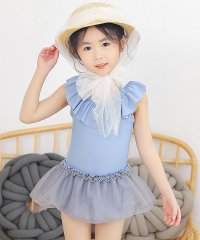 TeddyShop/キッズ水着 大きなフリルのチュールワンピ風オールインワンスイムウェア+スイムキャップ 2点セット/504825502