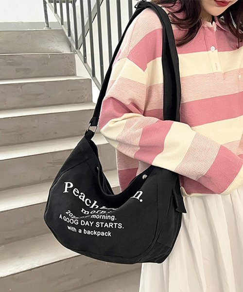 セール10 Off 英字ロゴ キャンバス ショルダーバッグ 即納 バッグ トートバッグ 斜め掛け 肩掛け 2way 大容量 レタリング 通勤 通学 学生 レディース 韓国 ショップにこにこ Shopnikoniko D Fashion